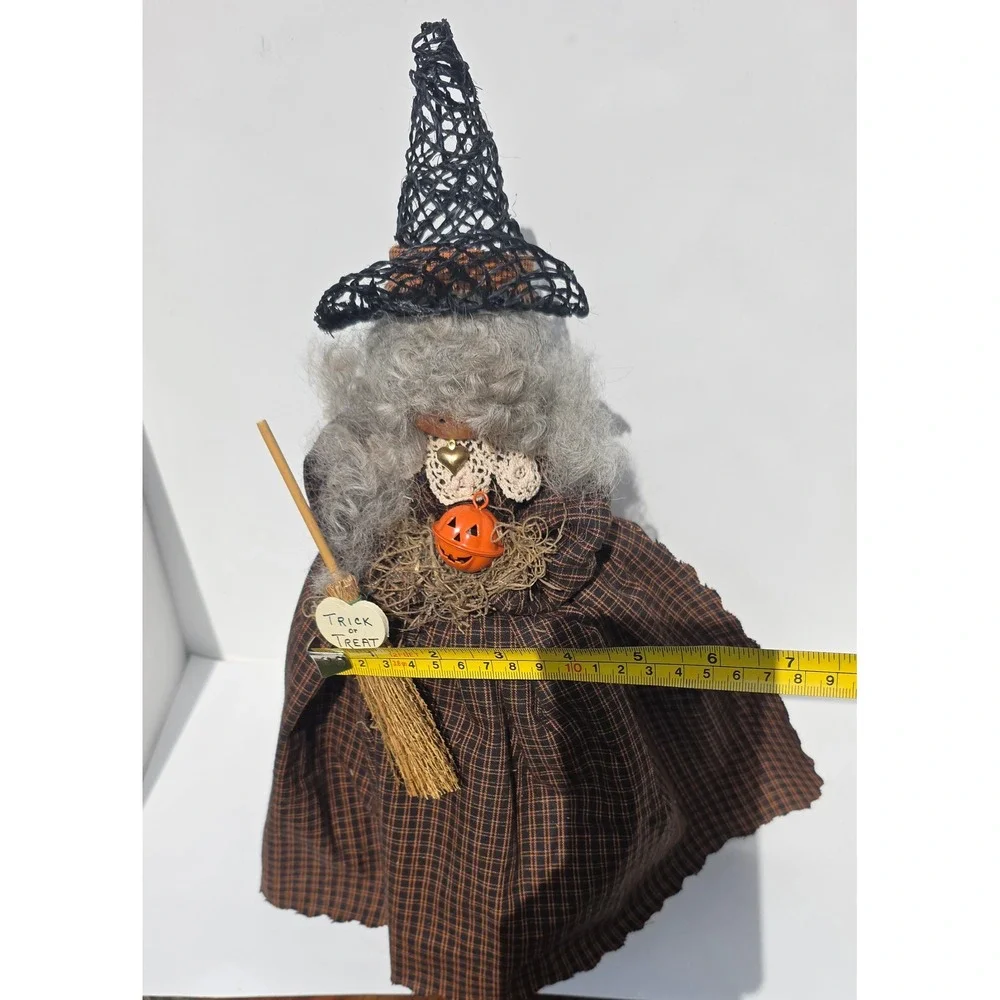 Vintage Primitive Halloween Witch Doll Handmade Folk Art Plaid Decor 14.5 inch